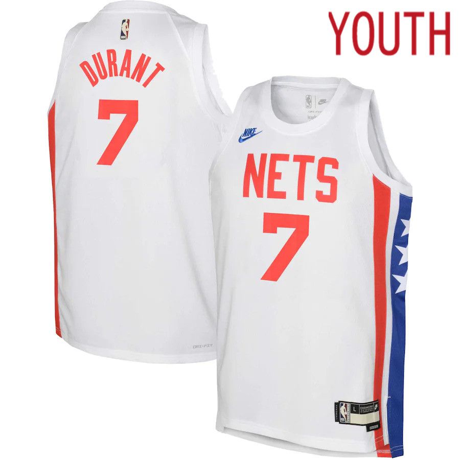 Youth Brooklyn Nets 7 Kevin Durant Nike White 2022-23 Swingman NBA Jersey